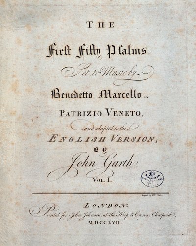 Elli Birinci Mezmurların ön yüzü, Benedetto Marcello by Unknown artist