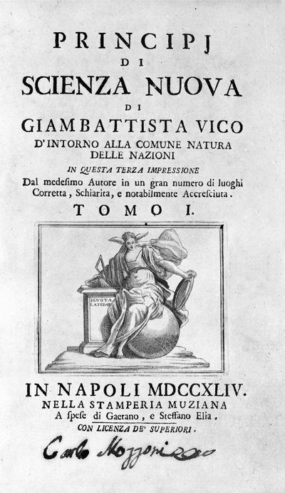 Giambattista Vico. Giovanni, Gian Battista, Jean Baptiste veya Jean-Baptiste olarak da adlandırılır. "" Yeni Bilim "in Cephesi by Unknown artist