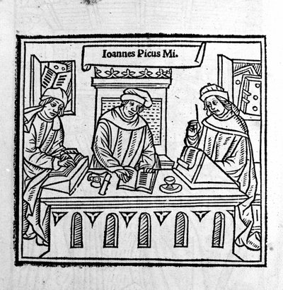 Giovanni Pico della Mirandola (Jean Pic de la Mirandole) iki öğrencisiyle - 1555 tarihli "Epistole auree" ""de by Unknown artist