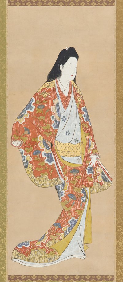Turuncu vermilyon elbiseli kız by Unknown artist