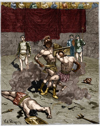 Gladyatör dövüşü. 19. yüzyıl gravürü. by Unknown artist
