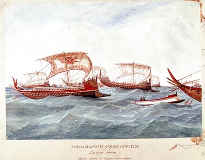 Yunan ve Etrüsk savaş gemileri (Suluboya by Unknown artist