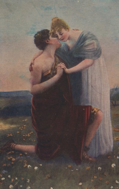 Tarihsel motifli tarihi tebrik kartı, Orta Çağ'ın kadın ve savaşçısı by Unknown artist