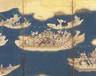 Hiyoshi-Sann mı? Festival (mürekkep, renk ve kağıt üzerinde altın varak, altı panelli ekran) by Unknown artist