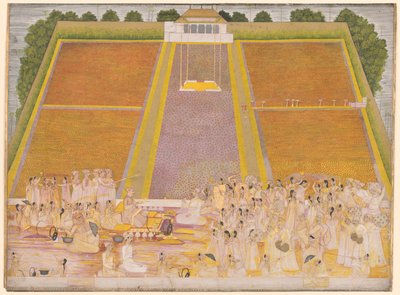 Duvarlarla Çevrili Bir Bahçede Kutlayıcılarla Holi Festivali by Unknown artist