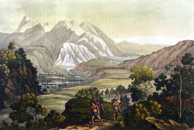 Humboldt ve Bonpland Quindiu dağını taşıyıcı sandalyelerde geçerler. Alexander Von Humboldt