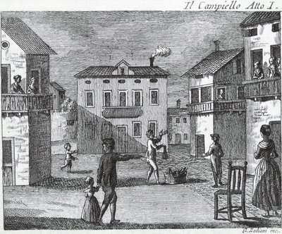 Il Campiello Yasası I - Carlo Goldoni (1707-1793) - 18. yüzyılın gravürü by Unknown artist