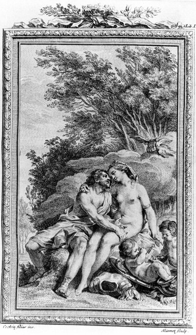 Titus Lucretius Carus (Lucrece) Romalı filozof ve şair tarafından "De rerum natura" resmi. 18. yüzyıl gravür. by Unknown artist