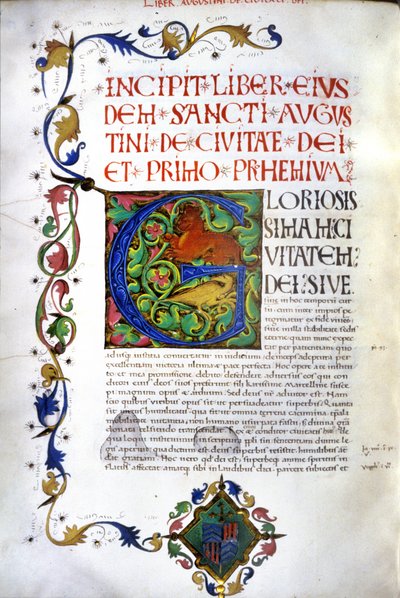 Aziz Augustine tarafından "De civitate Dei" el yazmasının Incipit. 15. yüzyıl el yazması. Milano, İncil, Trivulziana. by Unknown artist