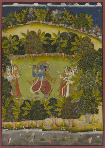 Krishna Gopiler İçin Fluting Yapıyor by Unknown artist