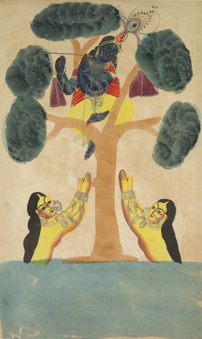 Krishna Kovboy Kızların Giysilerini Çalıyor (Gopis) (rekto) by Unknown artist