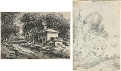 Kulübe ile Peyzaj (rekto); Başkanların Çalışmaları (verso) by Unknown artist