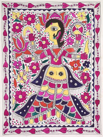 Kenar boşluklarında kalpleri olan büyük, çok kollu figür by Unknown artist