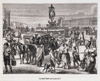 Louis XIII altında Le Pont Neuf - 19. yüzyılın gravürü by Unknown artist