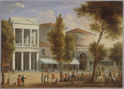 Le théâtre des Variétés et le passage des Panoramas, boulevard Montmartre, 1825 civarı, 1825 civarı (kart üzerine yağlıboya) by Unknown artist