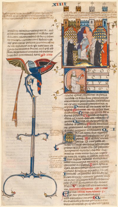 Gratian tarafından "Decretum"dan Kesilen Yaprak: Oturan Rahip ile İlk C[anonici quaedam ecclesiae] by Unknown artist