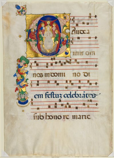 Tarihlendirilmiş Baş Harfine Sahip Kademeli Bir Yapraktan (G): Cennetin Kraliçesi olarak Mary by Unknown artist
