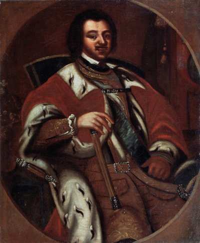 Rus İmparatoru I. Peter (Büyük) (1672-1725) tahtında (İmparator Peter I tahta geçti). Anonim resim. 18. yüzyılın başları, tuval üzerine yağlı boya. Devlet Sanat Müzesi, Yaroslavi (Rusya). by Unknown artist