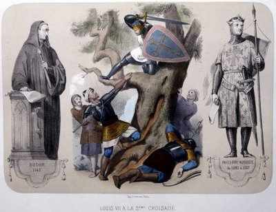 Louis VII, 2. Haçlı Seferi sırasında Sarazenlere karşı savaşıyor - litografi, 19. yüzyılın sonlarında by Unknown artist