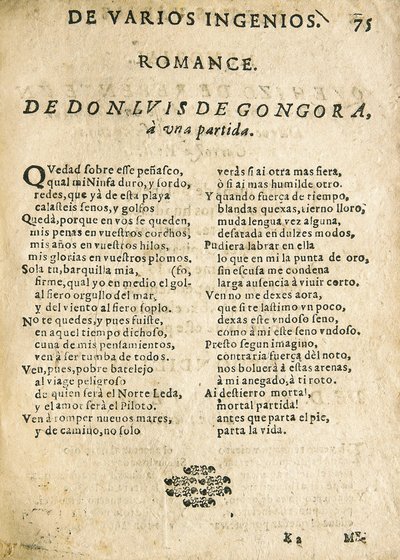 Luis de GOGOORA Y ARGOTE, "Romance a una partda" (baskı) by Unknown artist