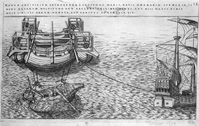 16. yüzyılda gemilerin kurtarılması için makine - ed. 1578 by Unknown artist
