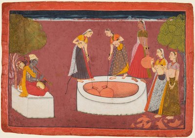 Madhava, Madhavanala Kamakandala'dan Bir Kuyudan Su Çeken Beş Kadından Önce Vina'sını Oynuyor by Unknown artist