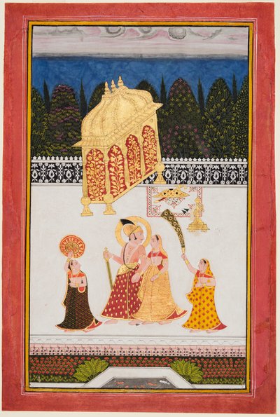 Mewarlı Maharana Ari Singh II (taht. 1761-1773) ve eşi bir terasta by Unknown artist