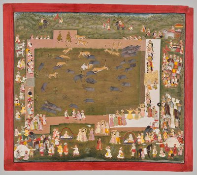 Mewarlı Maharana Sangram Singh II (taht 1710–34) ve Sadri'de Kaplanlarla Domuz Avı Sahneliyor by Unknown artist