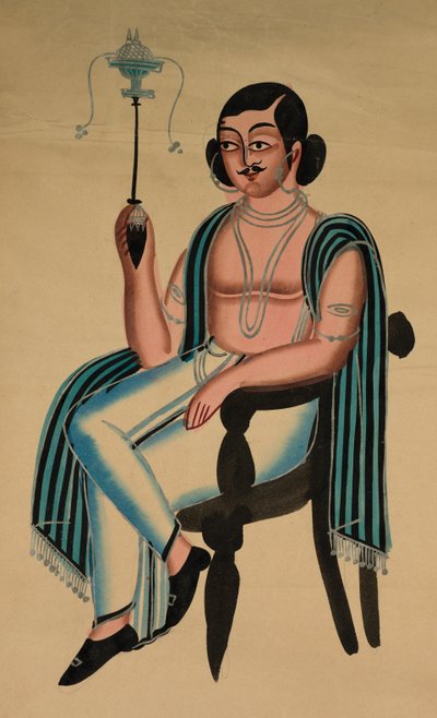 Avrupa Sandalyesinde Oturan Adam Margila Pipo İçiyor by Unknown artist
