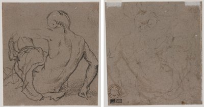 Yerde Oturan, Arkadan Görülen Adam (rekto); Eskiz (ters) by Unknown artist