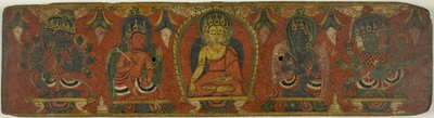 Buddha, İki Bodhisattva ve İki Koruyucu İlah (Lokapalas) ile El Yazması Kapak by Unknown artist