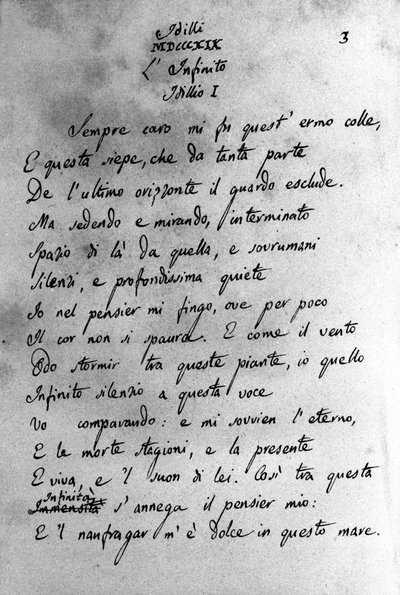 İtalyan şair Giacomo Leopardi'nin (1798 - 1837) “İdilli” (İdiller) El Yazması 19. yüzyıl by Unknown artist