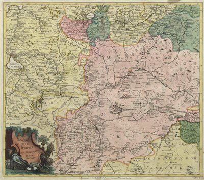 Moskova valiliği haritası ve en yakın illerin bölümleri - Anonim usta - 1745 - Bakır gravür, sulu boya - Bilimler Akademisi, Saint Petersburg by Unknown artist