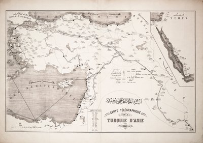 Telgraf kablolarını ve istasyonlarını gösteren Türkiye haritası by Unknown artist
