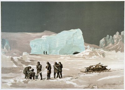 Buzda erkekler ve kızak - Dr. Edward Moos, Marcus Nard & Co, Londra tarafından “” Kutup denizinin kıyıları, bir Arktik keşif anlatımı””nda by Unknown artist