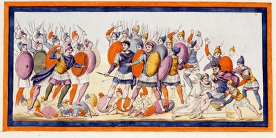 Menelas (sağda), bir Yunan savaşçısı, Truvalıların bir müttefiki tarafından bir okla yaralandı. İlyada, şarkı IV. 18. yüzyılın sonundan gravür. by Unknown artist