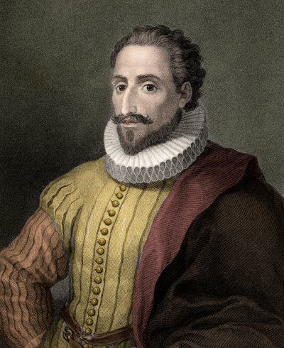 Miguel de Cervantes Saavedra 1547-1616 - gravür - 19. yüzyıl by Unknown artist