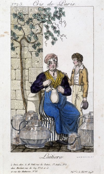 Genç bir adam için bir şişeye süt dökülen süt - “” Cris de Paris”” deb. 19. yüzyıl by Unknown artist