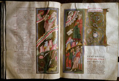 Musa'nın yasa tablolarını alması “” Gebhardt Bibel”” (Admont) (f.68v., 69r) çift sayfa el yazması 12. yüzyıl Viyana Osterreischische Nationalbibliothek by Unknown artist
