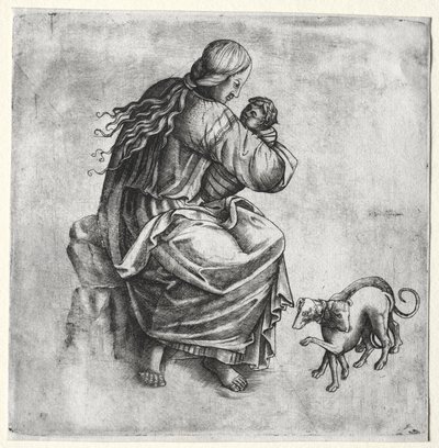 İki Köpekli Anne ve Çocuk by Unknown artist