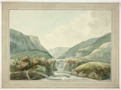 Akarsuları Aşan Köprü ile Dağ Kasabası by Unknown artist