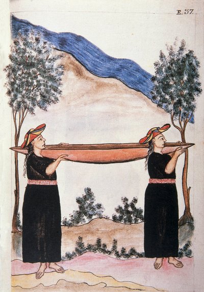 Baltazar Martinez Compañón y Bujanda, Trujillo piskoposu (1782-1785) tarafından yazılan "Trujillo del Peru" veya "Códice Martínez Compañón" kitabından kano giyen Moyobamba Kızılderilileri by Unknown artist
