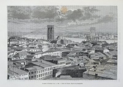 New York ve Brooklyn Köprüsü yapım aşamasında - “” Dünya Turu”nda, 2. Sem. 1881 by Unknown artist