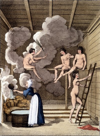 Filandan saunasında çıplak karakterler. 1811