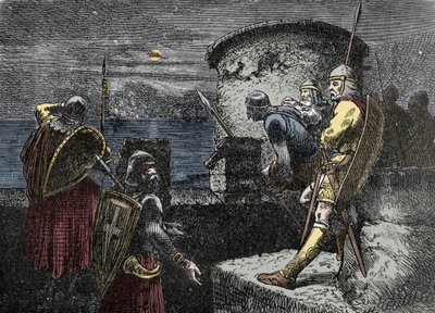 Kuzeyliler için Gözetlemede - varegue muhafızı (Varangian) surların arkasındaki ufku gözlemler by Unknown artist