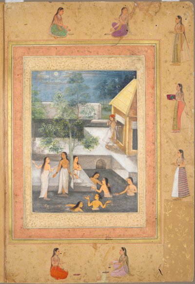 Geç Shah Jahan Albümünden Sayfa: Harem Gece Banyosu Sahnesi (rekto) by Unknown artist