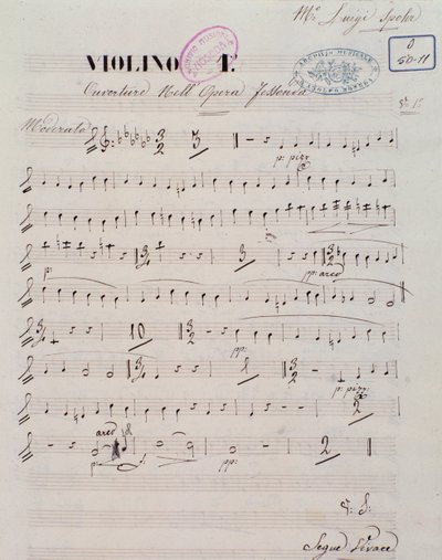 Louis Spohr'un Jessonda operasının uvertüründeki ilk keman için nota sayfası by Unknown artist