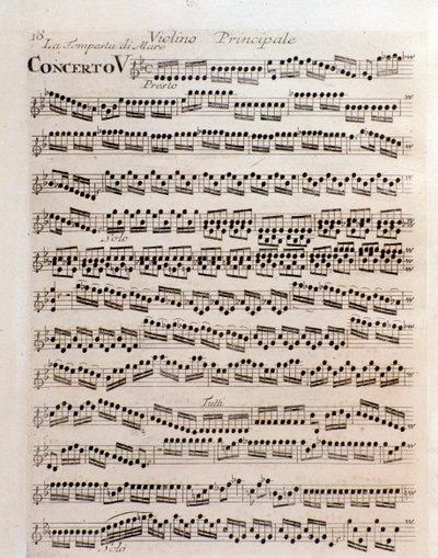 Antonio Vivaldi'nin Il cimento dell'armonia e dell'inventione'deki konçerto V'deki kemanın nota sayfası by Unknown artist