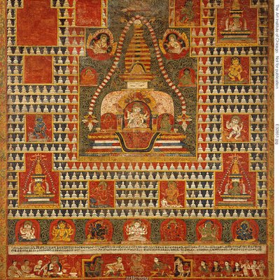 Bir Mezar Höyüğü (chaitya) İçinde ve Chaityalar ile Çevrili Tanrıça Ushnishavijaya