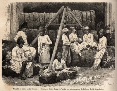 Bombay pamuk pazarında Parsi satıcıları ve tüccarları. Hindistan